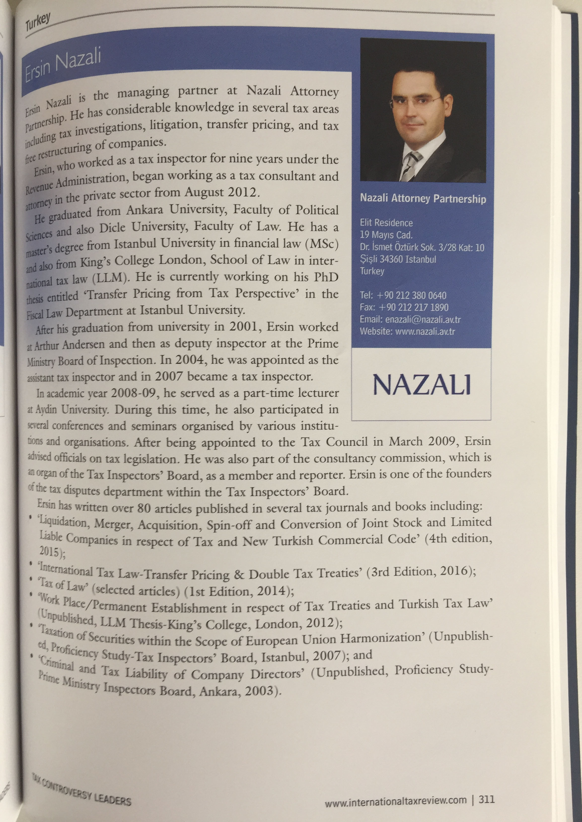 Our managing partner Ersin Nazalı has been selected leading Tax lawyer-counselor by International Tax Review